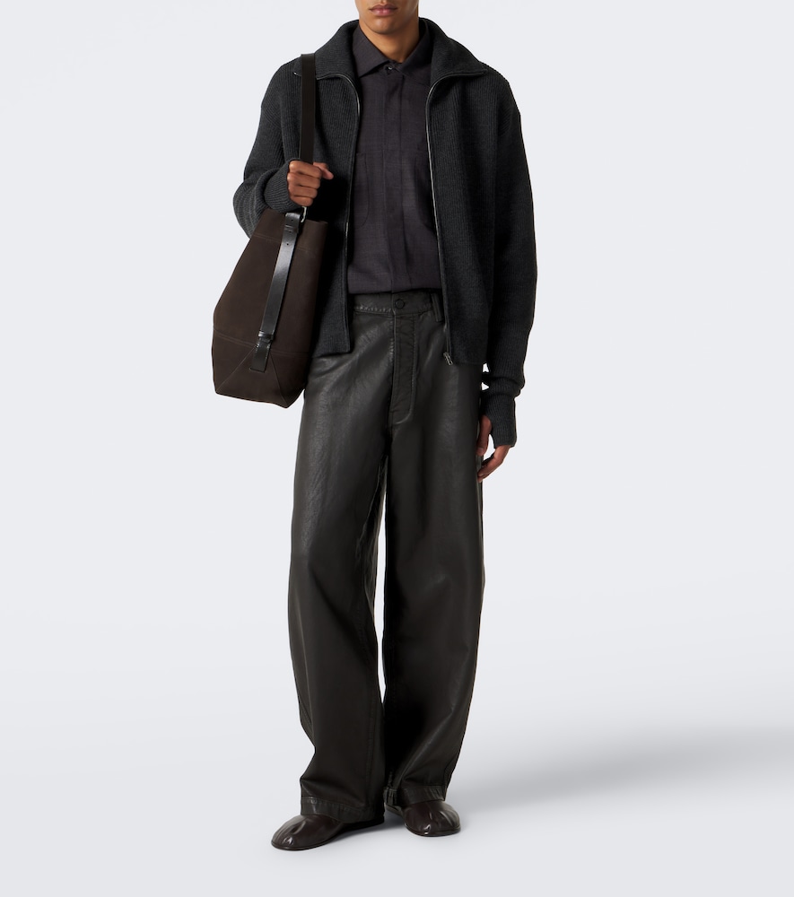 Ribbed-Knit Wool Zip-Up Cardigan