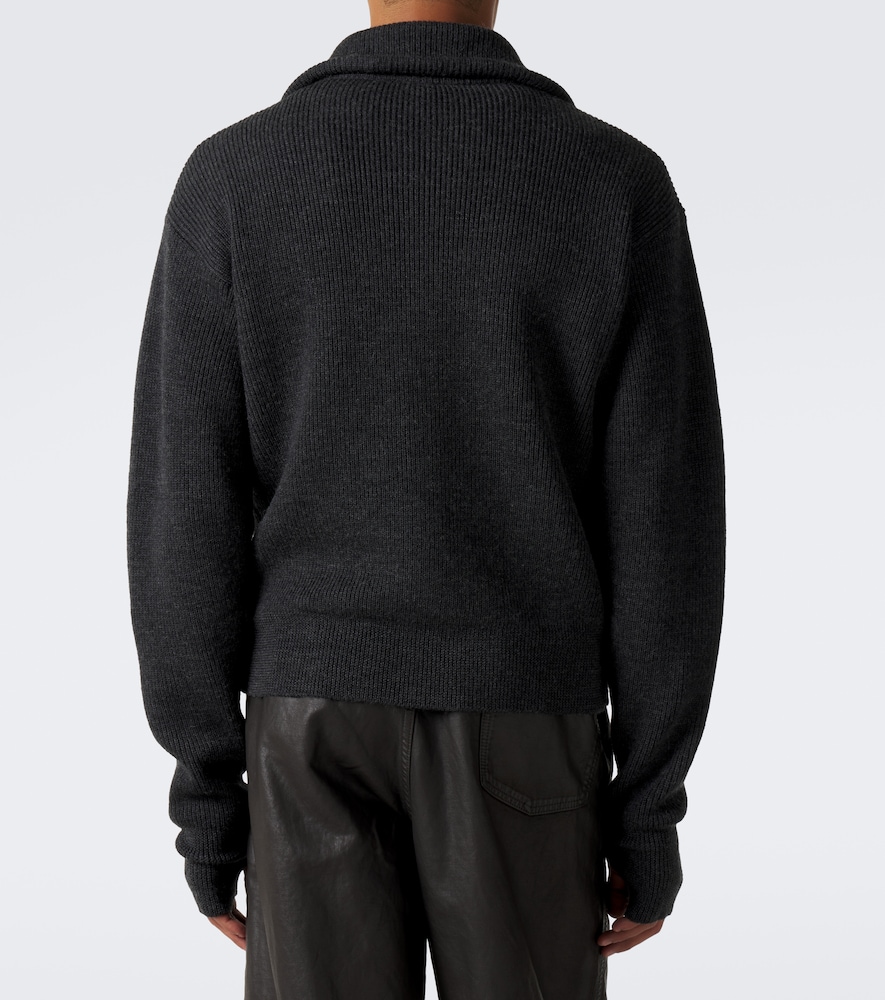Ribbed-Knit Wool Zip-Up Cardigan