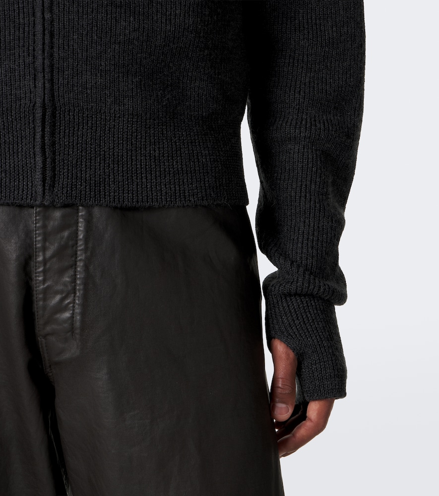 Ribbed-Knit Wool Zip-Up Cardigan