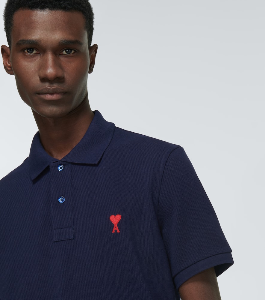 AMI Paris embroidered-logo short-sleeved polo top - Blue
