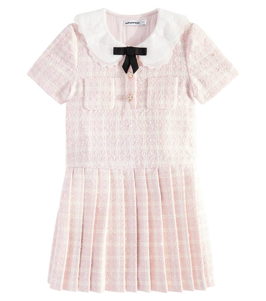 Self-Portrait Kids Pleated lace-trimmed bouclé dress