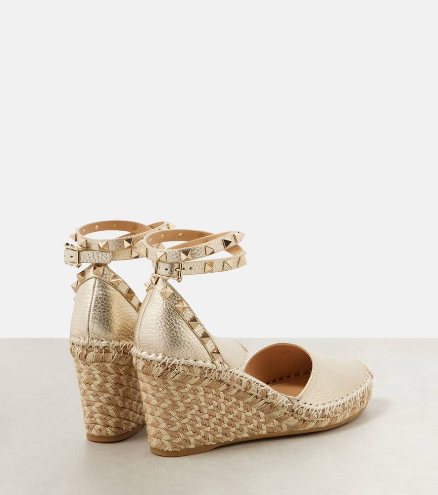 Valentino Garavani Leather Espadrille Wedges 85 In Gold