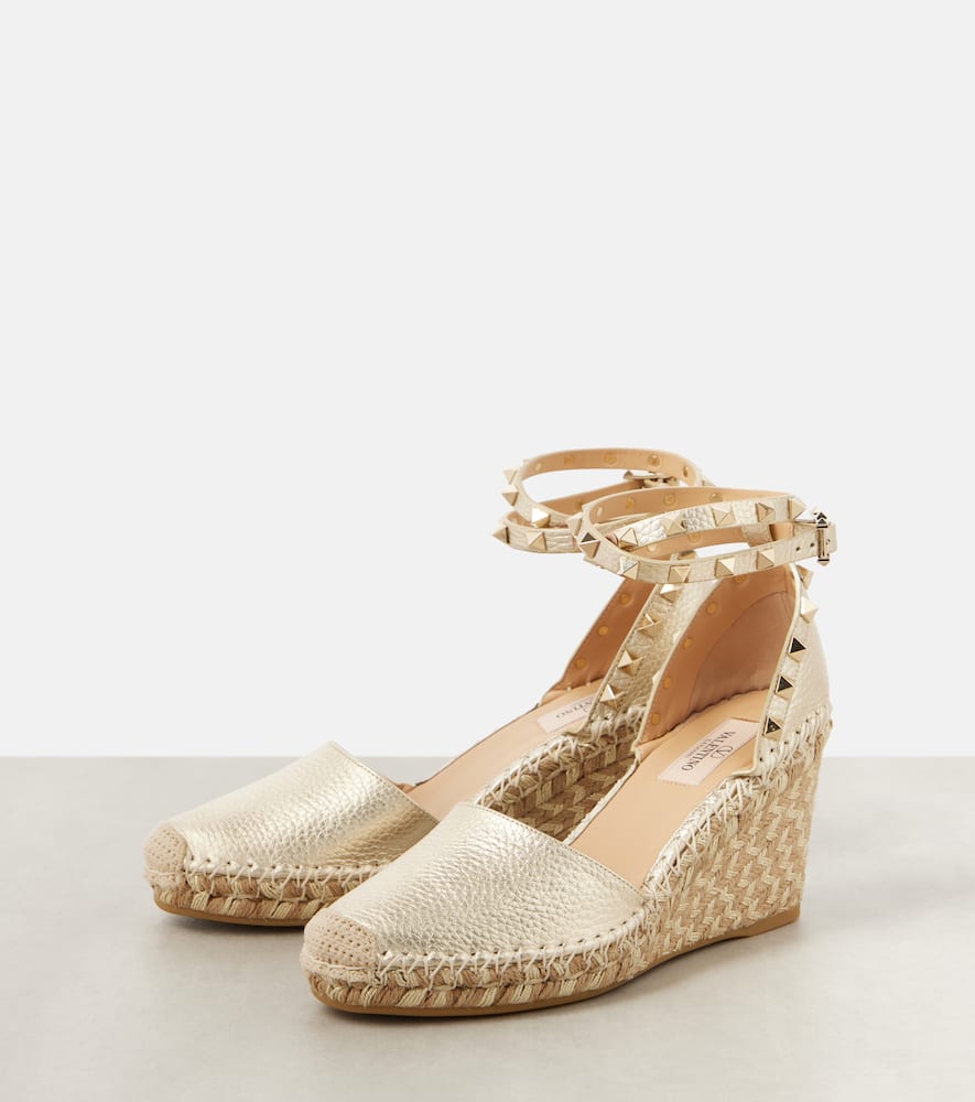 Valentino Garavani Leather Espadrille Wedges 85 In Gold