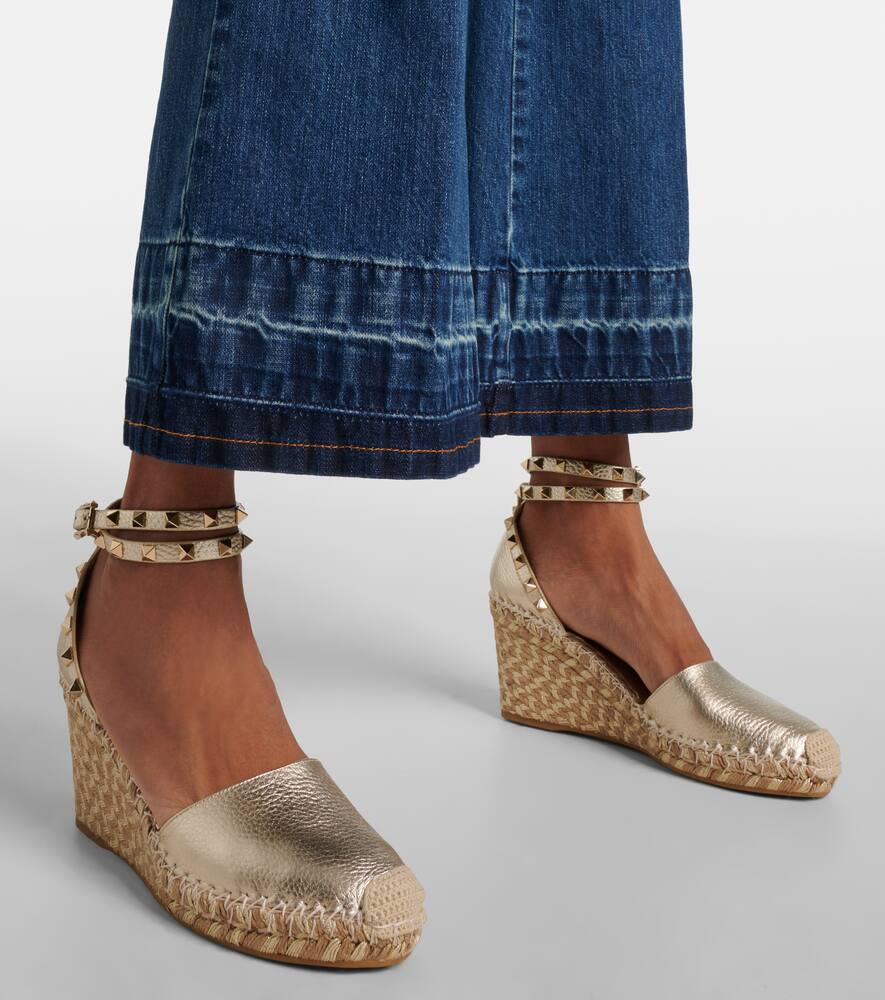 Valentino Garavani Leather Espadrille Wedges 85 In Gold