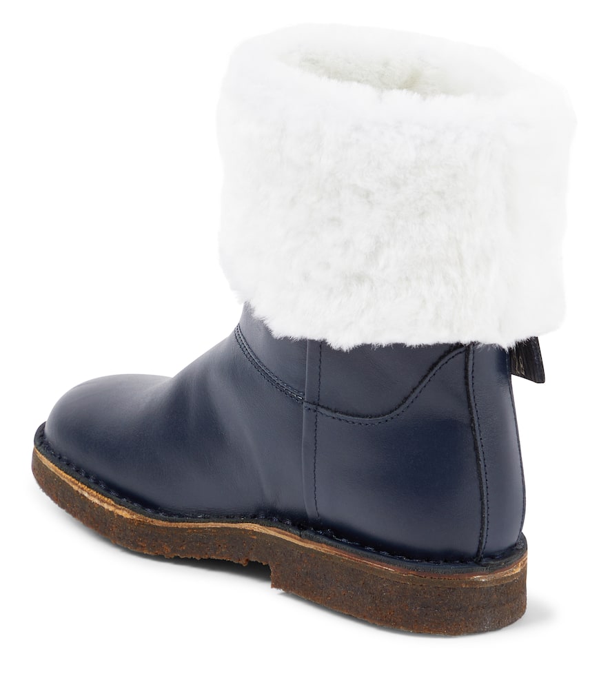 Pèpè Shearling-trimmed Leather Boots In Blue