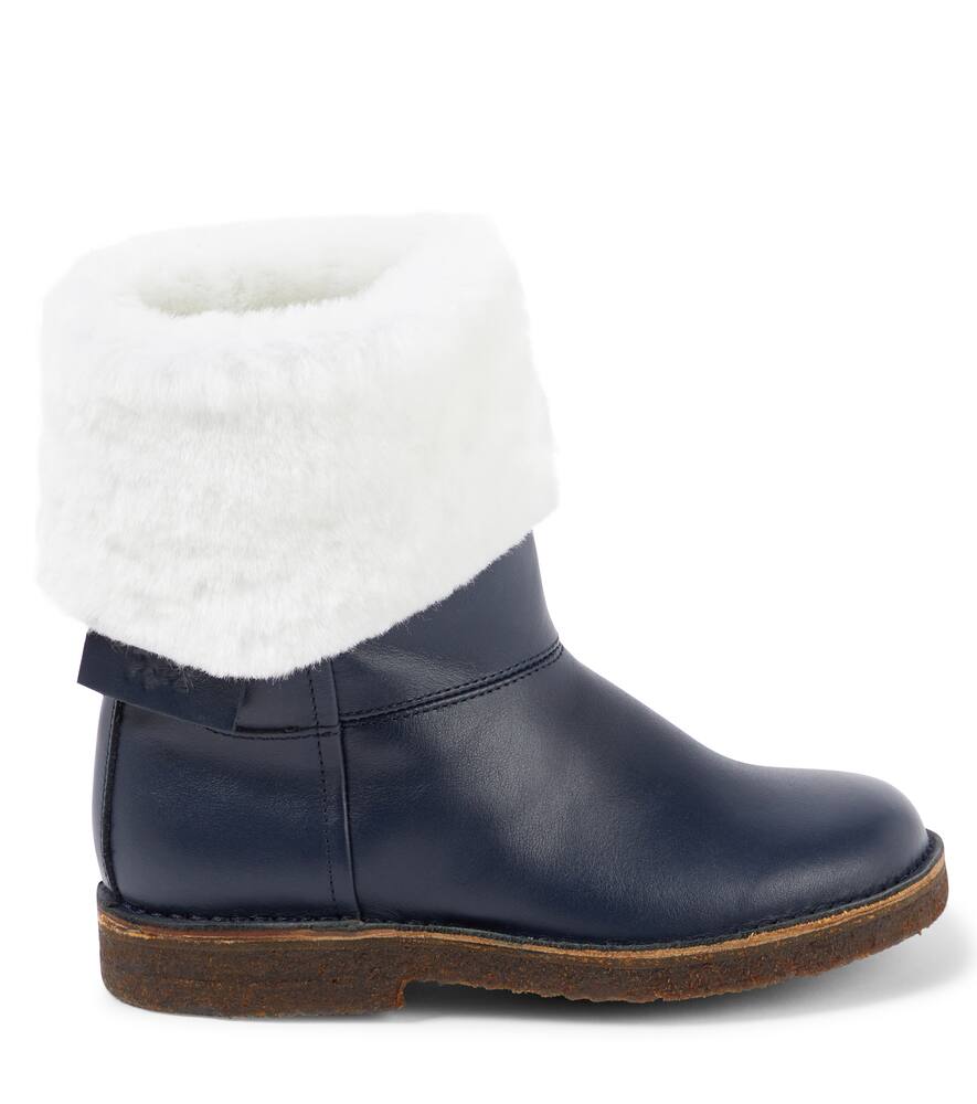 Pèpè Shearling-trimmed Leather Boots In Blue