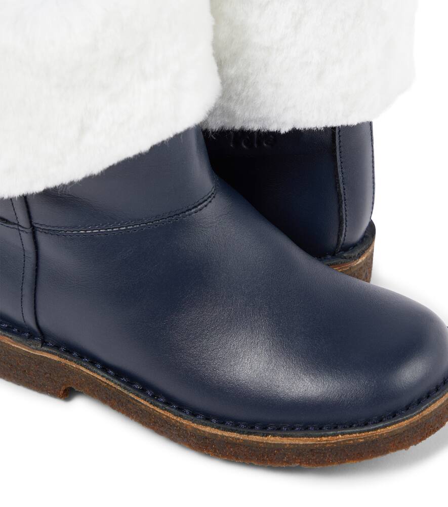 Pèpè Shearling-trimmed Leather Boots In Blue