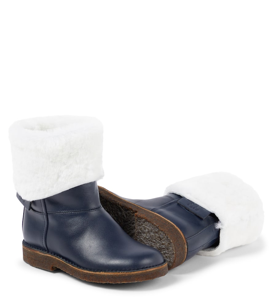 Pèpè Shearling-trimmed Leather Boots In Blue