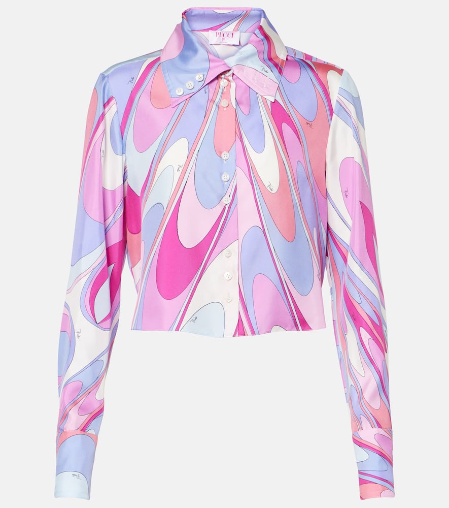 Pucci Printed Cropped Silk Twill Shirt In Pink