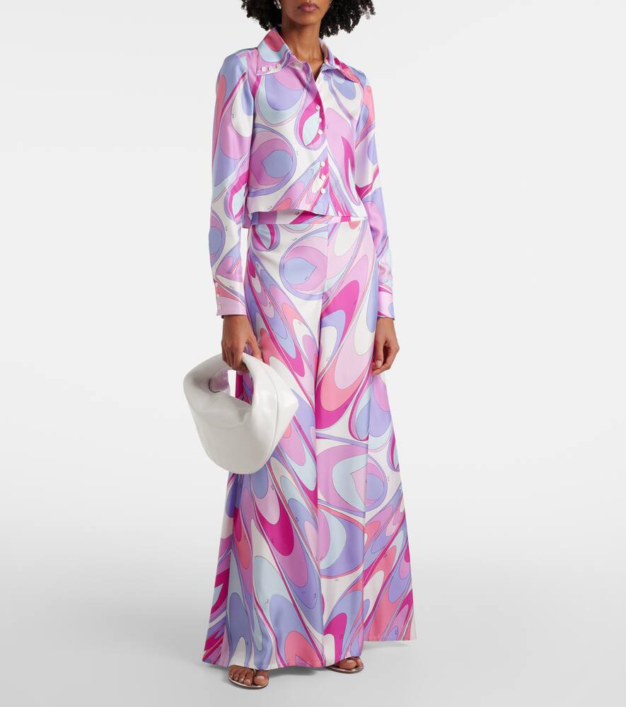 Pucci Printed Cropped Silk Twill Shirt In Pink