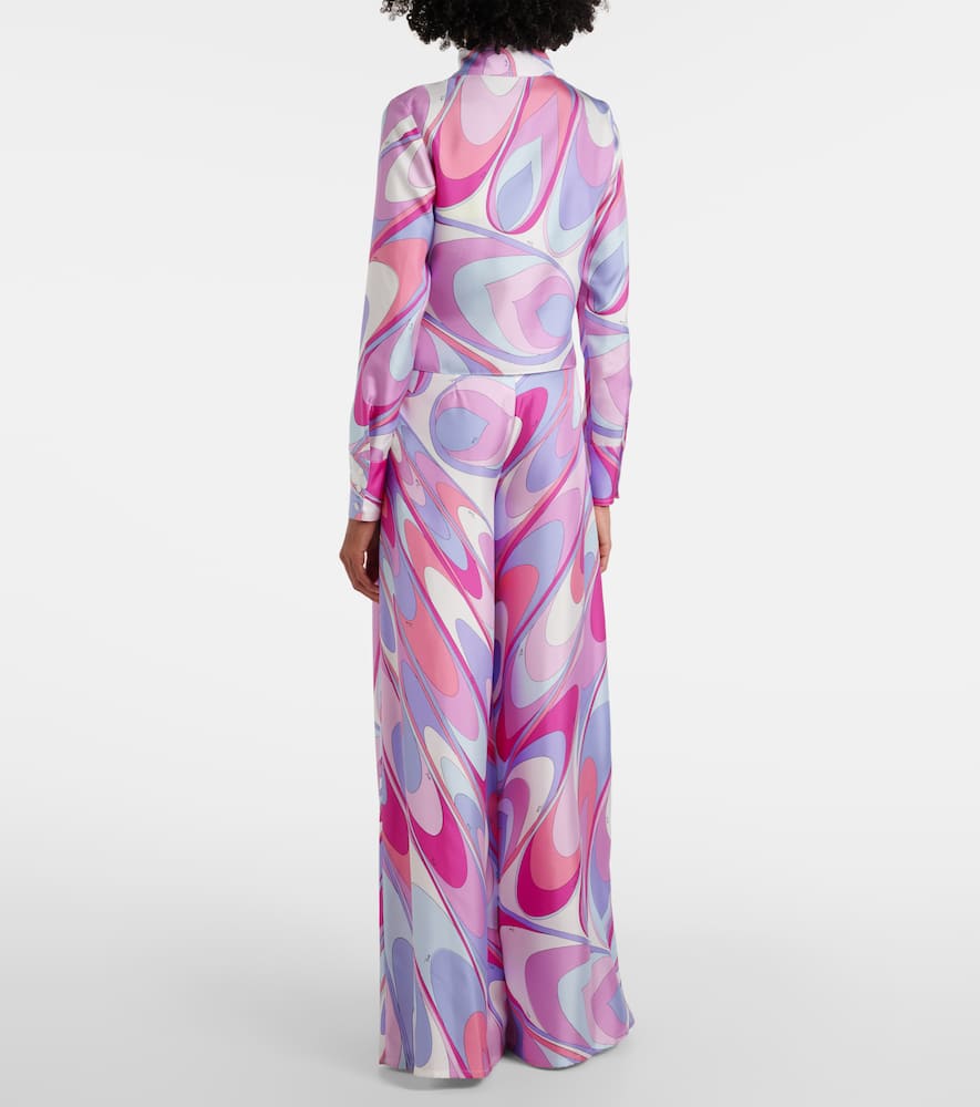 Pucci Printed Cropped Silk Twill Shirt In Pink