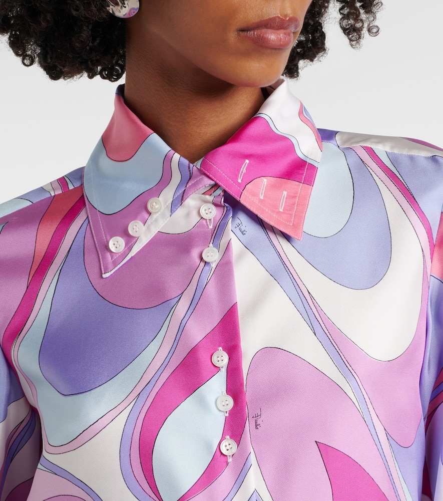 Pucci Printed Cropped Silk Twill Shirt In Pink