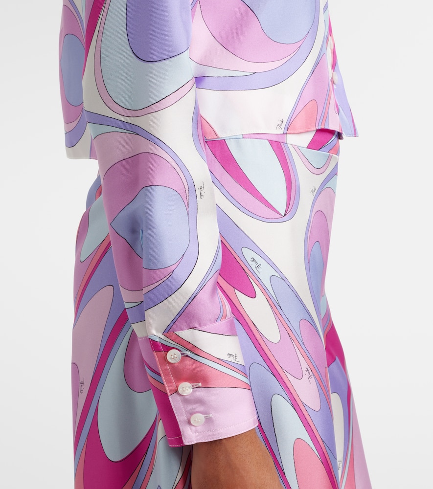 Pucci Printed Cropped Silk Twill Shirt In Pink