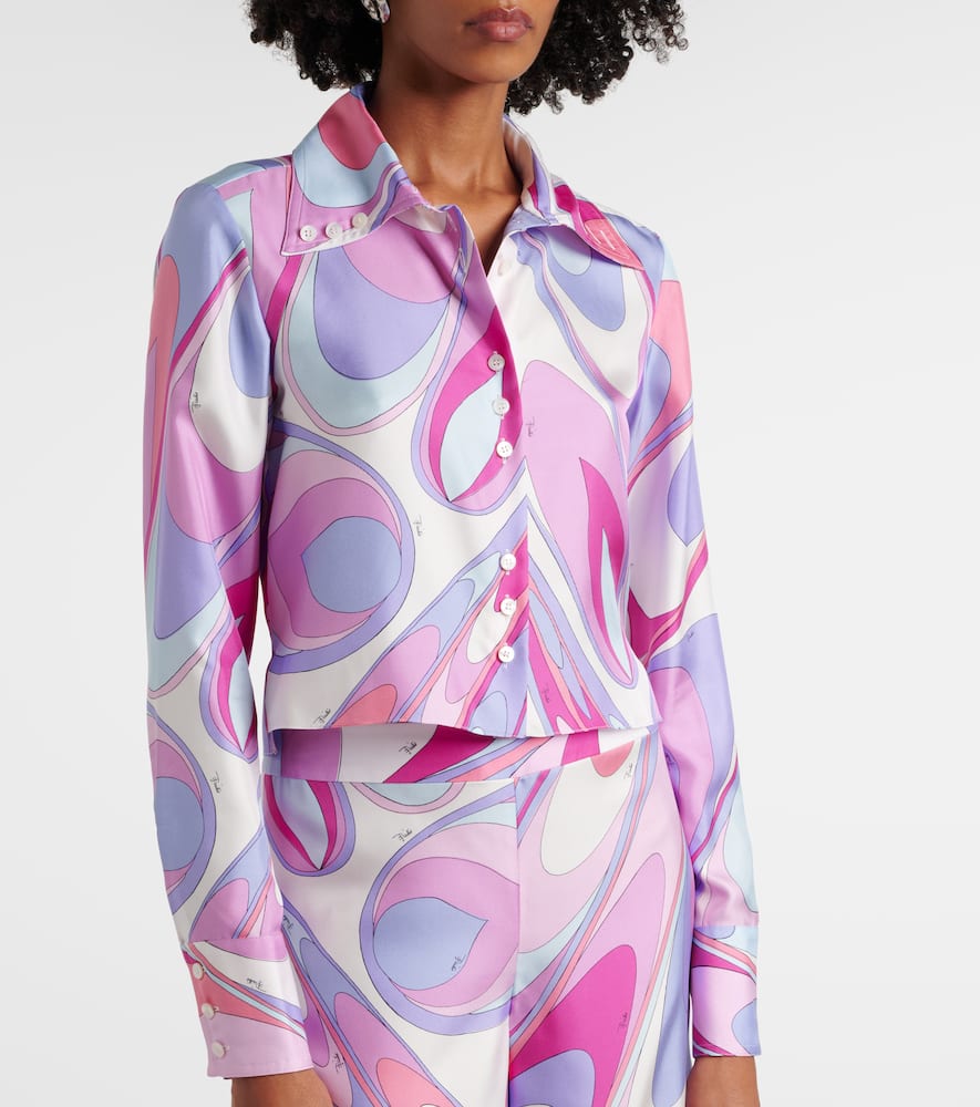 Pucci Printed Cropped Silk Twill Shirt In Pink