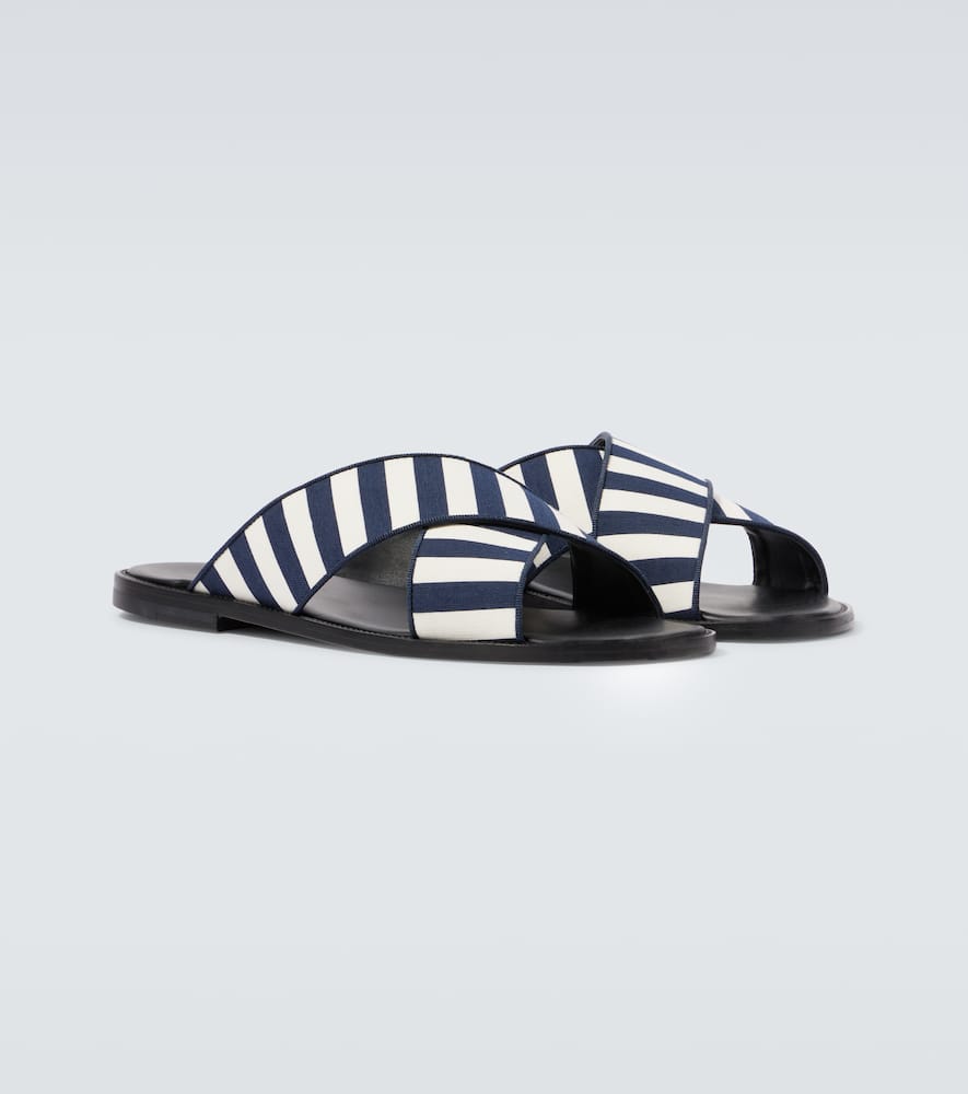 Manolo Blahnik Otawi Striped Canvas Sandals In White