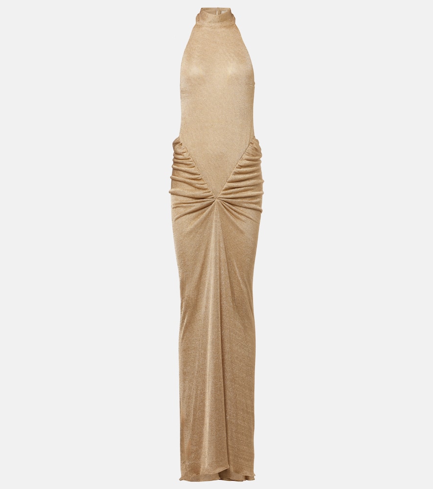 Cass ruched halterneck lamé gown