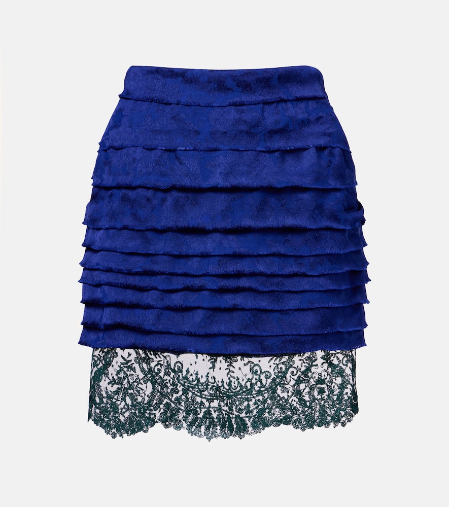 Layered lace-trimmed jacquard miniskirt