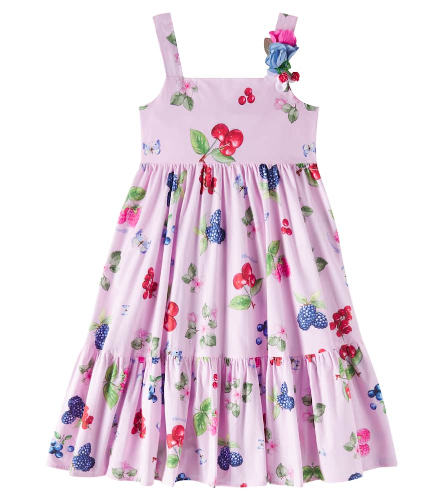 Monnalisa Printed Cotton Poplin Dress In Rosa Fairytale