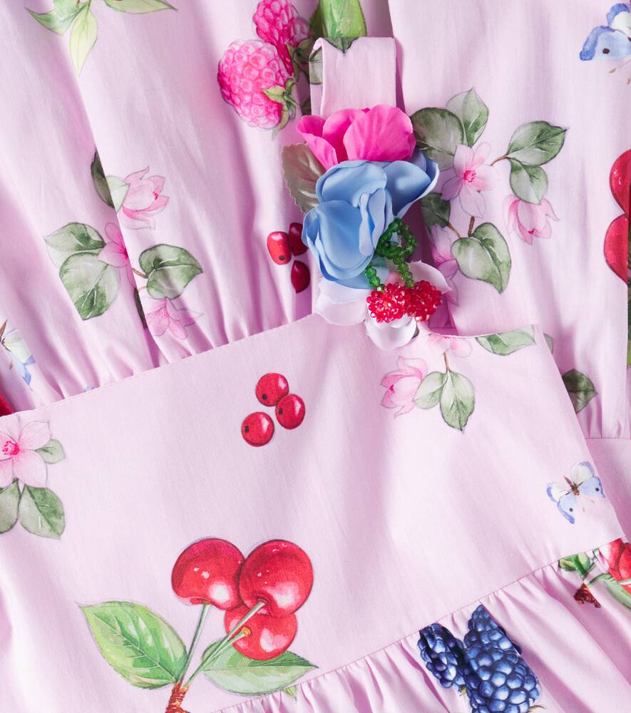 Monnalisa Printed Cotton Poplin Dress In Rosa Fairytale