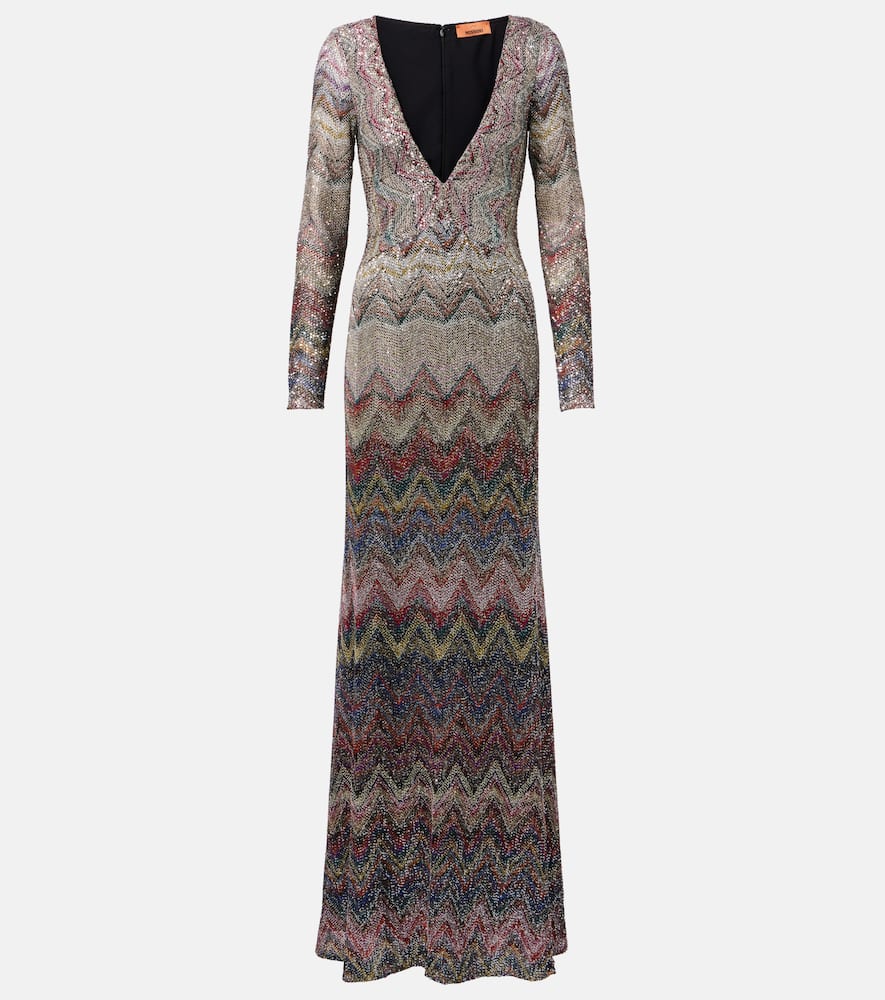 Missoni Zigzag Sequined Lamé Maxi Dress In Gray