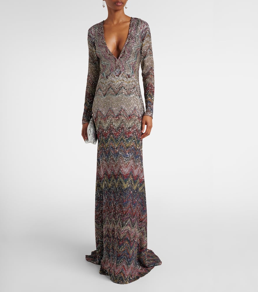 Missoni Zigzag Sequined Lamé Maxi Dress In Gray