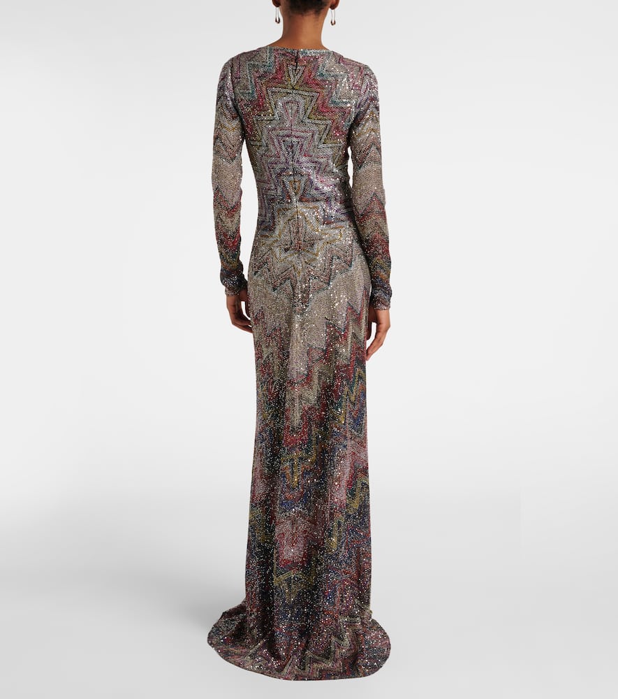 Missoni Zigzag Sequined Lamé Maxi Dress In Gray