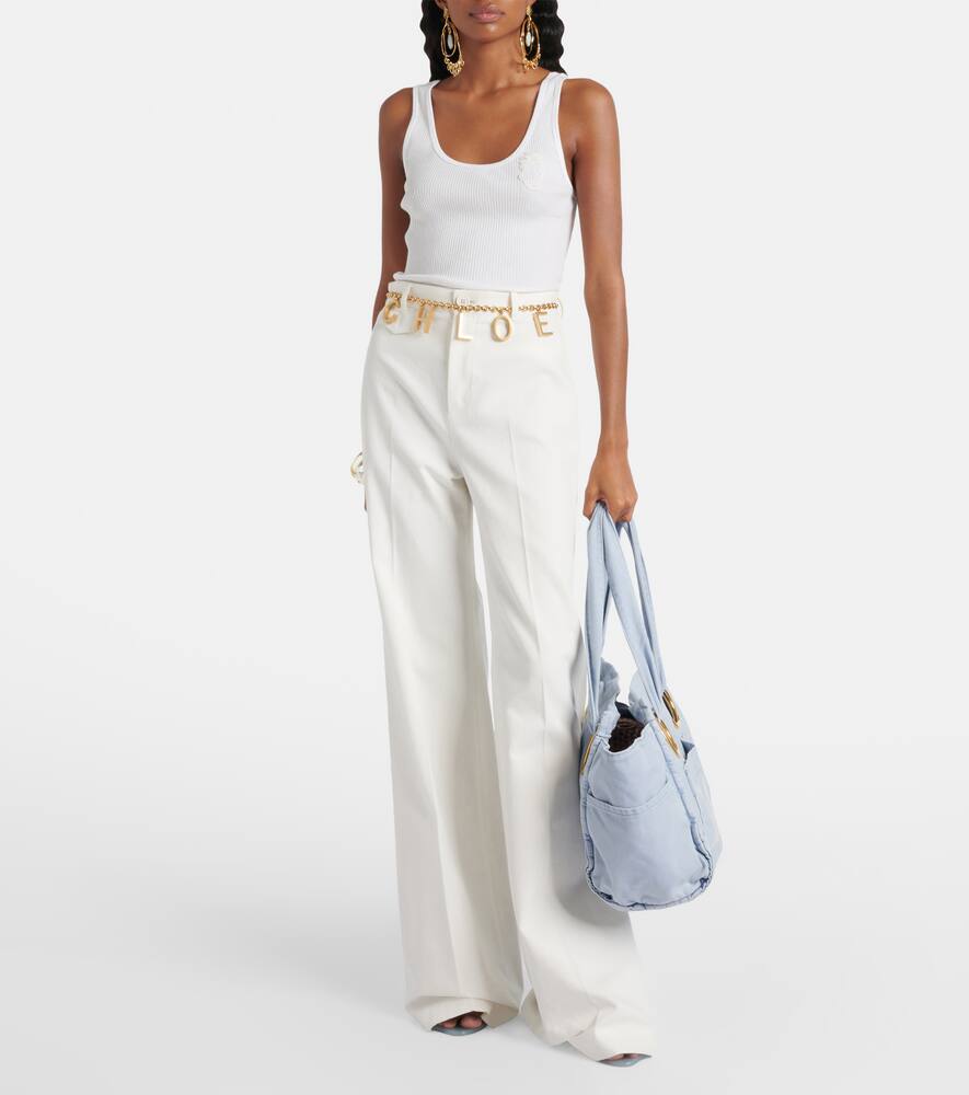 Shop Chloé High-rise Cotton Canvas Flared Pants