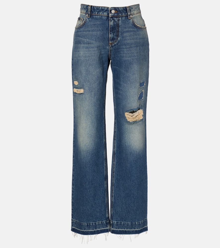 Dolce & Gabbana Wide-leg Distressed Five-pocket Jeans In Blue