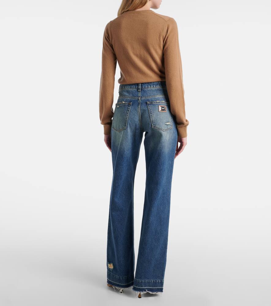 Dolce & Gabbana Wide-leg Distressed Five-pocket Jeans In Blue