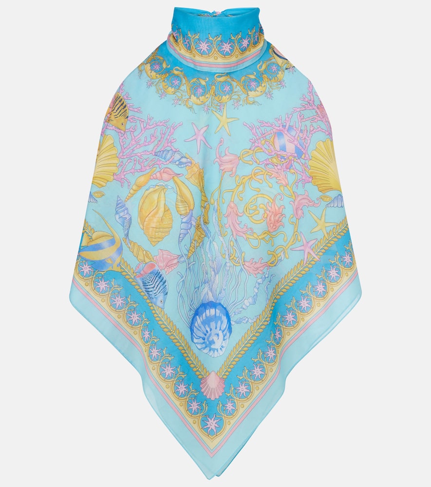 Versace Printed Halterneck Cotton And Silk Top