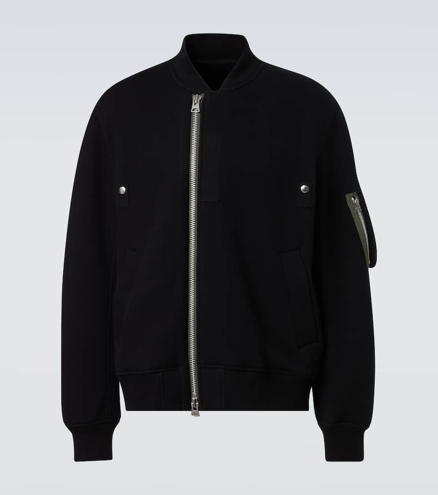 Sacai Zippered Sweatshirt With Ribbed Cuffs And Pockets In Black