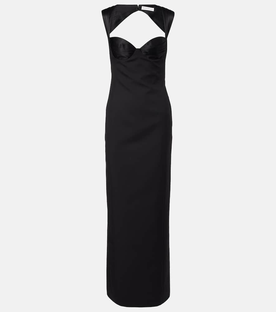 Nina Ricci Satin-panelled Open-back Maxi Dress In Black