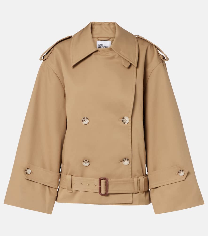 Self-portrait Cropped Gabardine Trench Coat In Sand