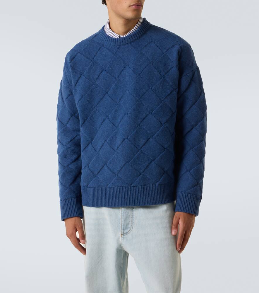 Bottega Veneta Men Intreccio 3d Wool Sweater In Blue