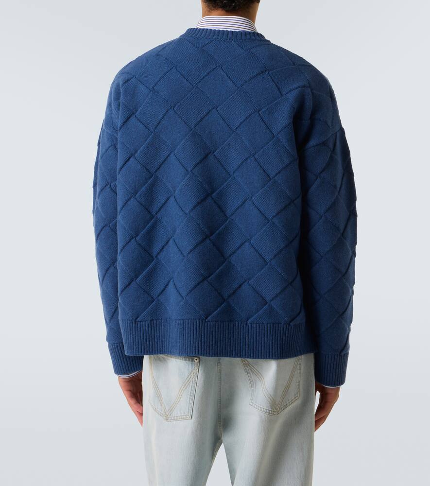 Bottega Veneta Men Intreccio 3d Wool Sweater In Blue