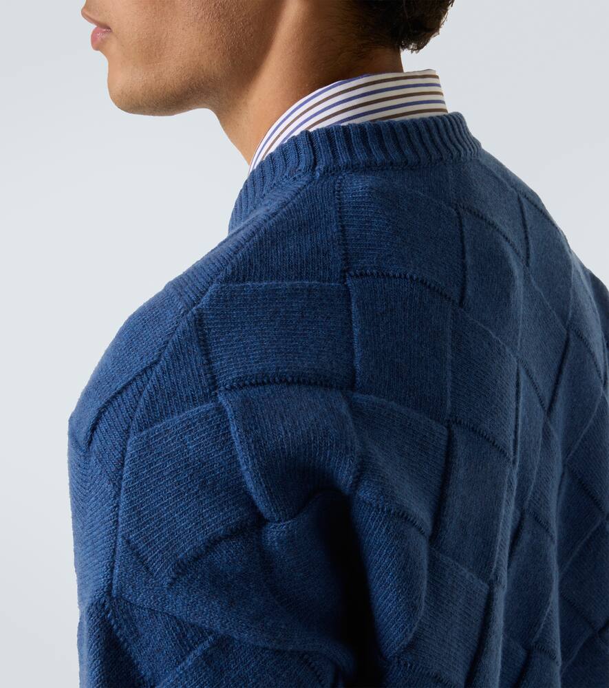 Bottega Veneta Men Intreccio 3d Wool Sweater In Blue