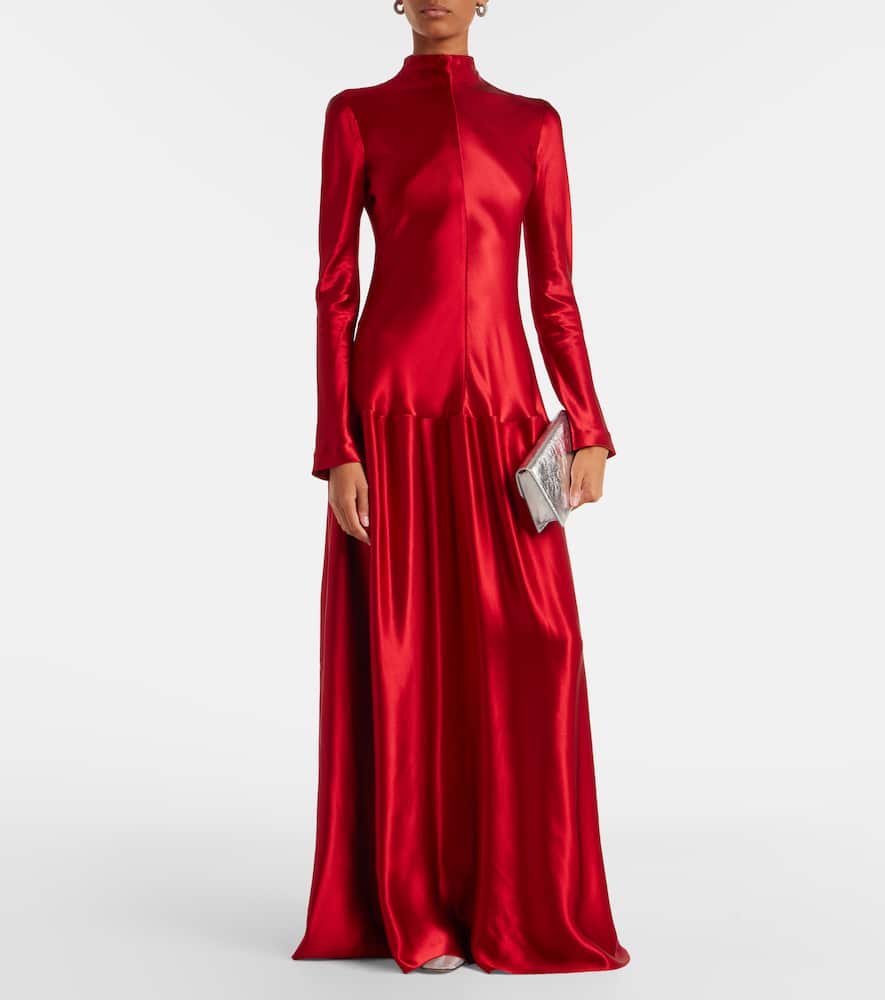 Fforme Mila Bias Cut Long Sleeve Gown In Red