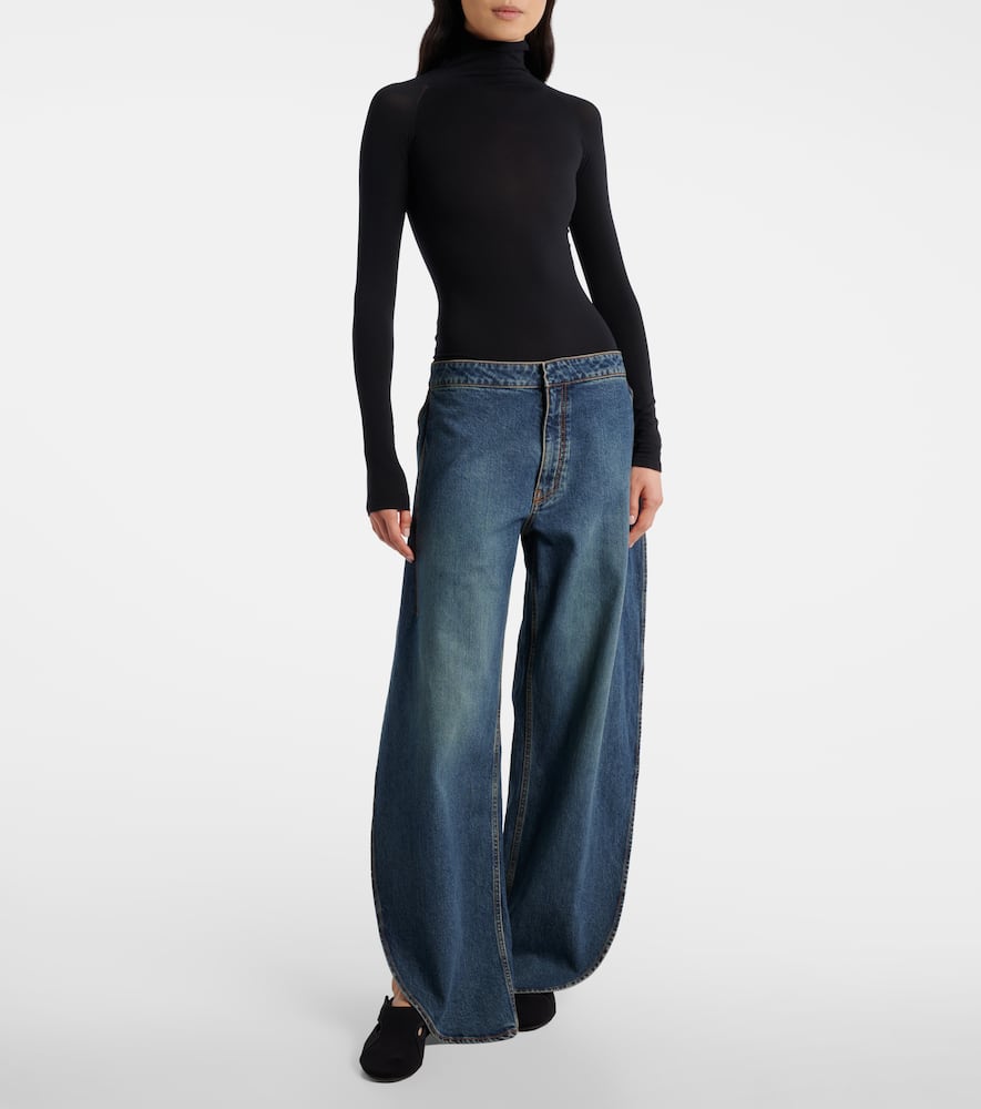 Alaïa Flex Leather-trimmed Ballet Flats In Black