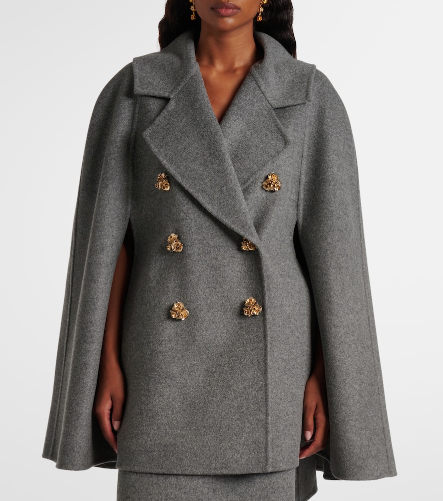 Carolina Herrera Flower-button Double-breasted Wool Cape In Blue