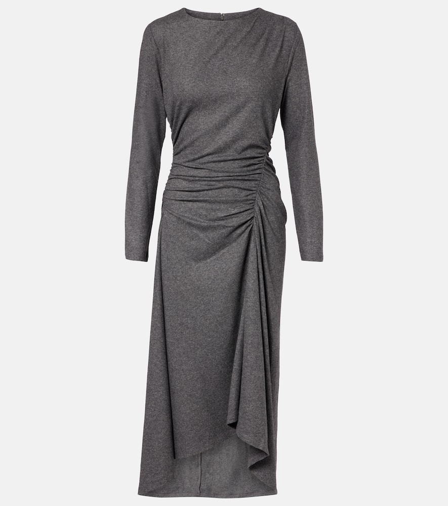Veronica Beard Theodora Ruched Wool-blend Midi Dress In Gray