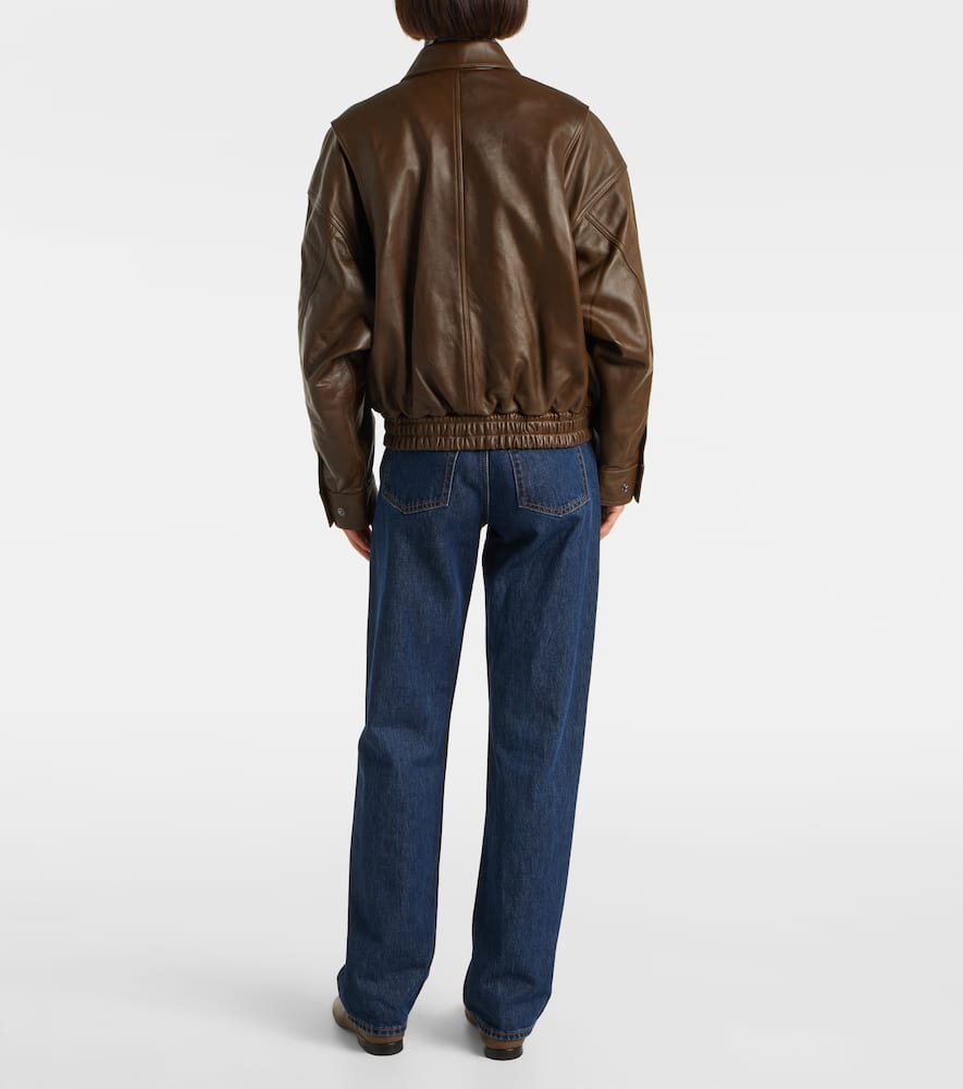 Staud Eugene Leather Bomber Jacket In Brown