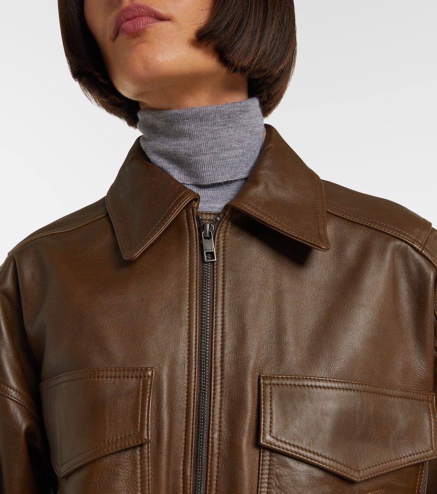 Staud Eugene Leather Bomber Jacket In Brown