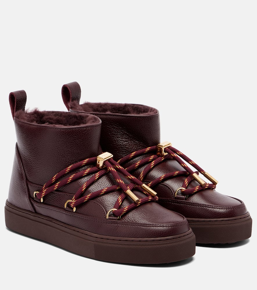 Inuikii Full Leather Gloss Leather Snow Boots In Burgundy