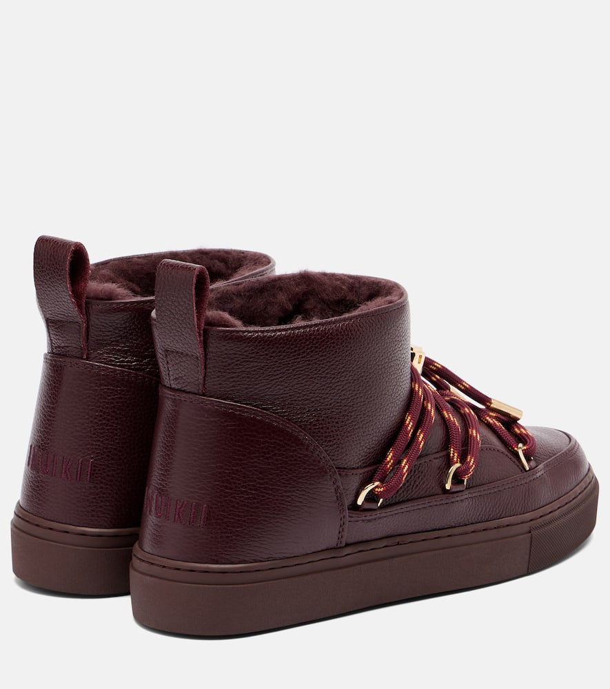 Inuikii Full Leather Gloss Leather Snow Boots In Burgundy