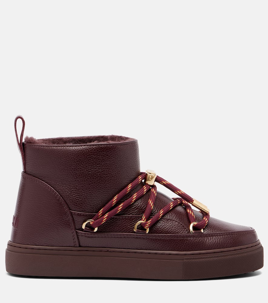Inuikii Full Leather Gloss Leather Snow Boots In Burgundy