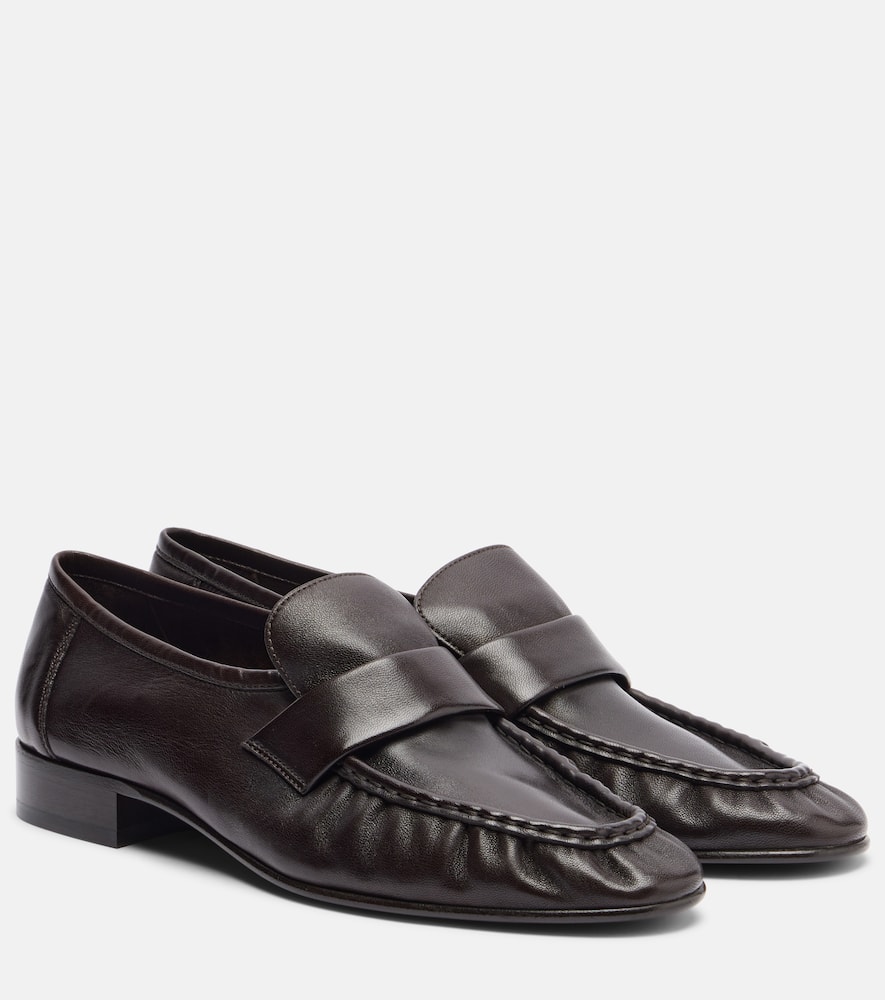 The Row Leather Penny Loafers In Brown