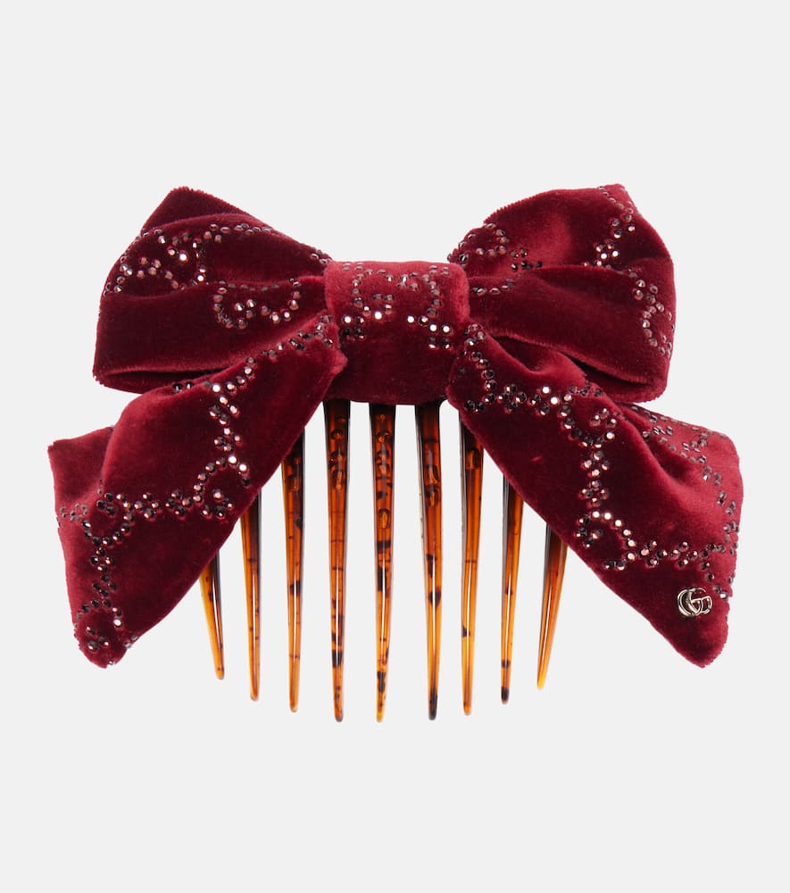 Gucci Gg Embellished Cotton Velvet Hair Comb In Burgundy