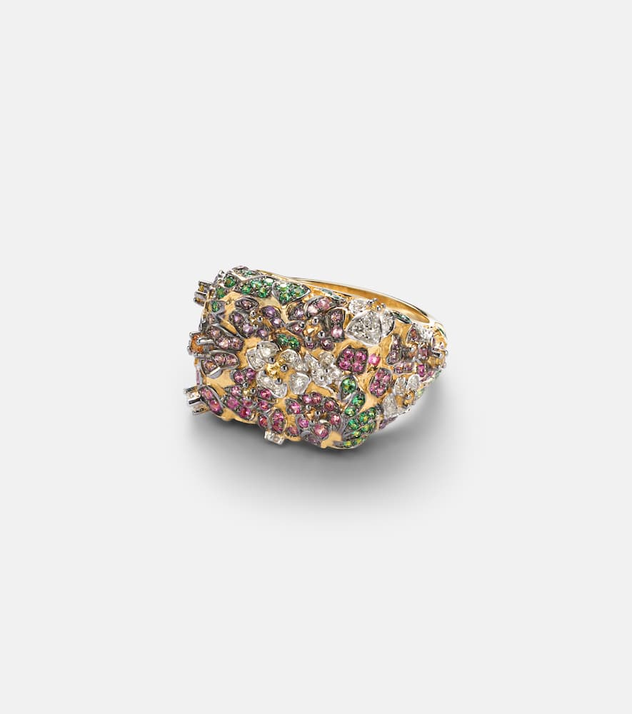 Yvonne Léon Jolie Fleur 9kt Gold Ring With Gemstones In Gold