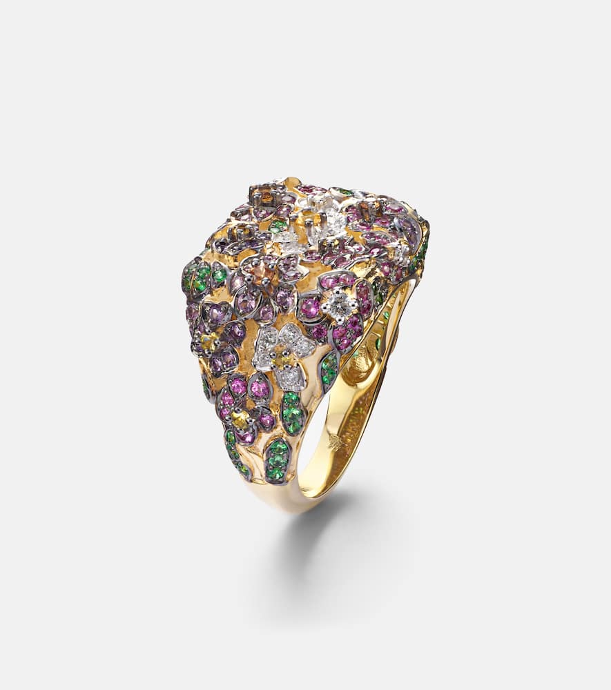 Yvonne Léon Jolie Fleur 9kt Gold Ring With Gemstones In Gold