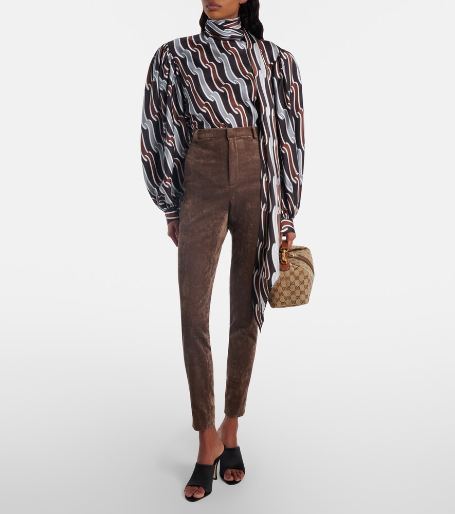 Gucci Printed tie-neck silk twill blouse